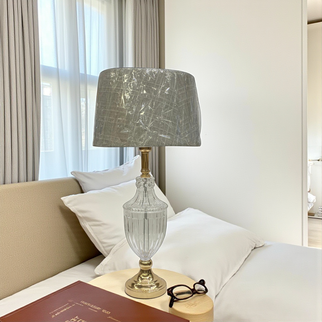 Modern Brass Side Table Lamp with Heavy Glass